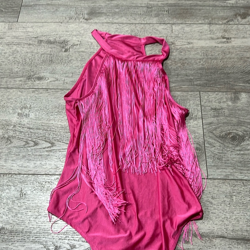 Pink fringe bodysuit